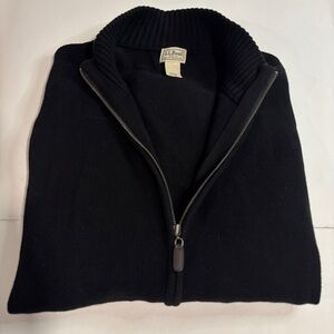 LL Bean Cardigan Sweater Men L Black Full Zip Pockets Cotton ribbed collar 0HJS6